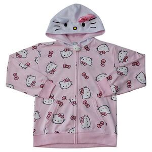 Character Girl's Full-Zip Soft Fleece Embroidered Hoodie - Hello Kitty